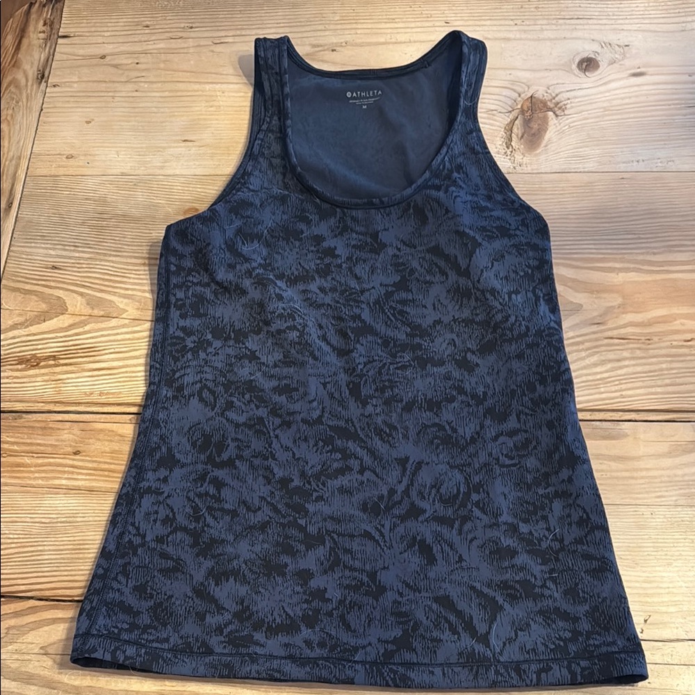 Athleta Navy and Black Fitted Tank Top with Subtle Pattern